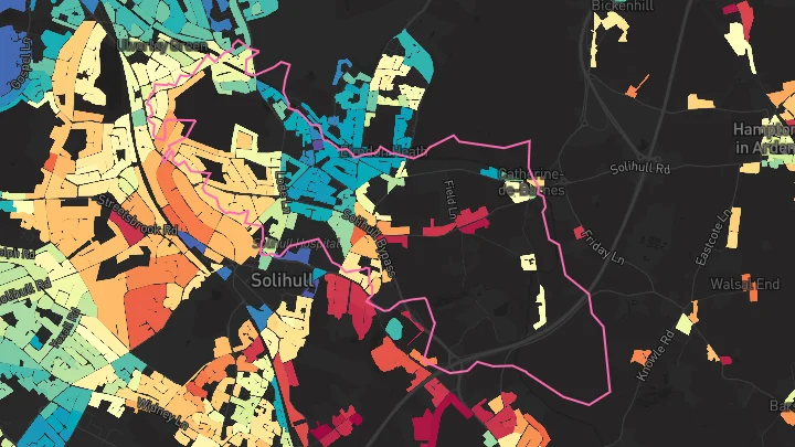 House price heatmap showing property values across Solihull