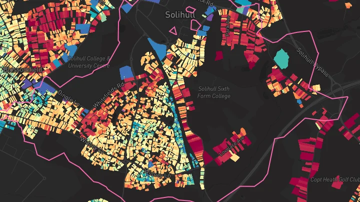 House price heatmap showing property values across Solihull