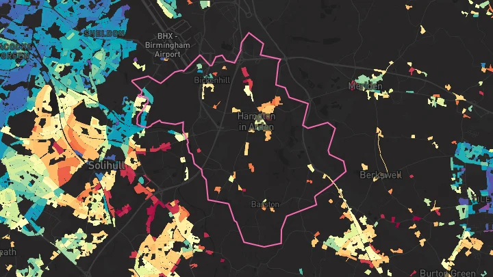 House price heatmap showing property values across Hampton In Arden