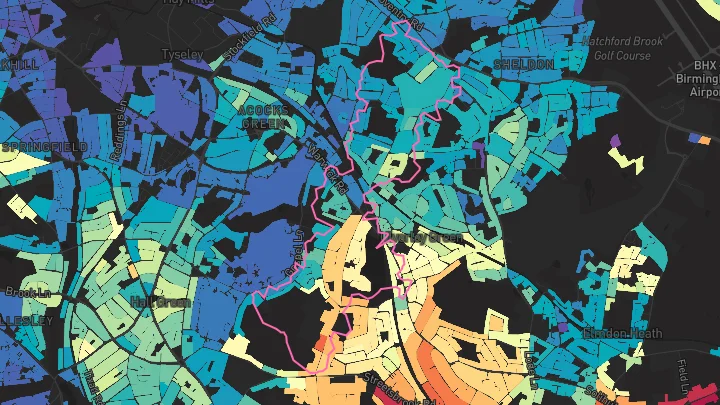 House price heatmap showing property values across Solihull