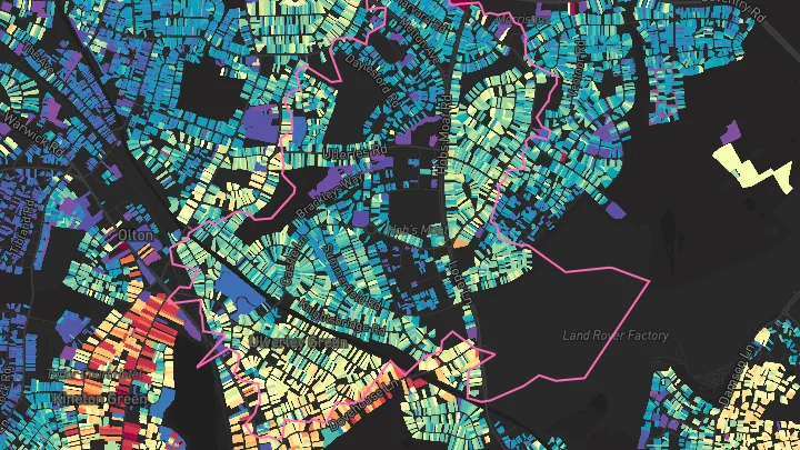 House price heatmap showing property values across Solihull