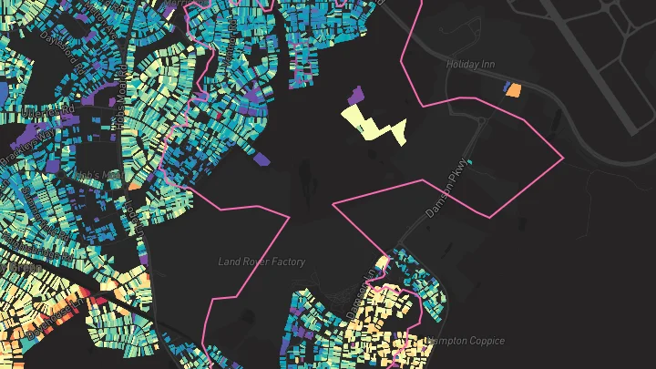 House price heatmap showing property values across Solihull