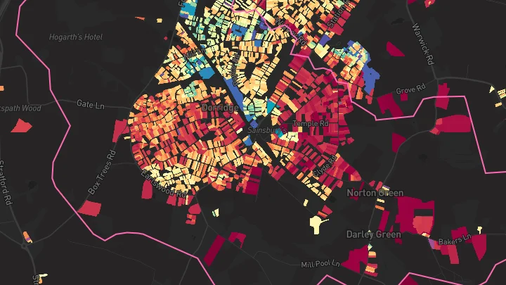 House price heatmap showing property values across Dorridge