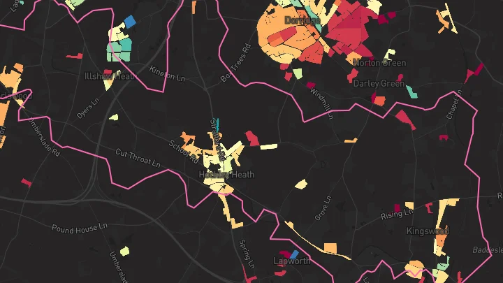 House price heatmap showing property values across Hockley Heath