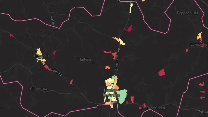 House price heatmap showing property values across Henley-In-Arden