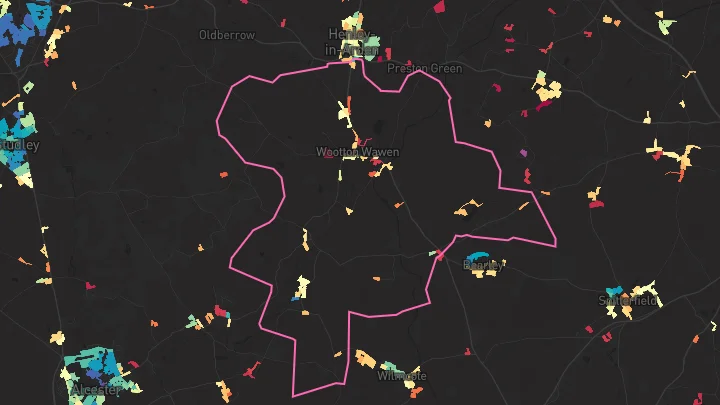 House price heatmap showing property values across Wootton Wawen