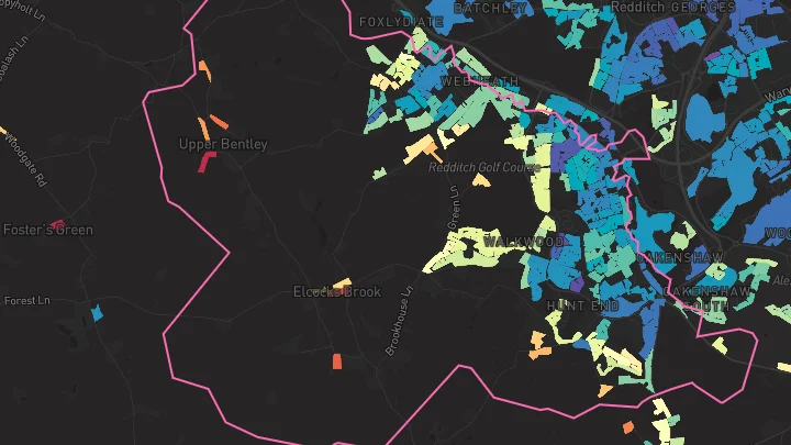House price heatmap showing property values across Redditch