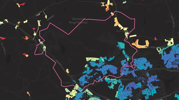 House price heatmap showing property values across Redditch