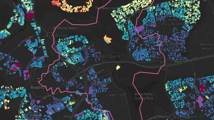 House price heatmap showing property values across Church Hill