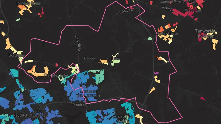 House price heatmap showing property values across Church Hill