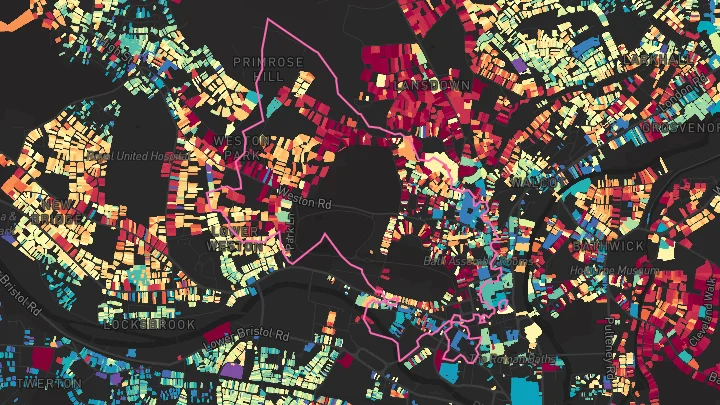 House price heatmap showing property values across Bath