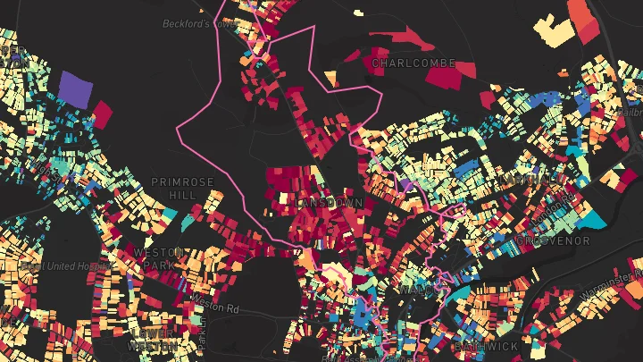 House price heatmap showing property values across Bath