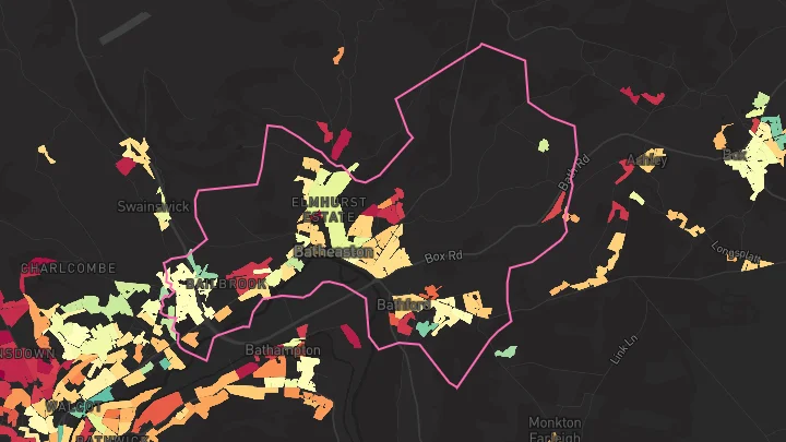 House price heatmap showing property values across Batheaston