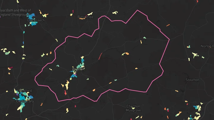 House price heatmap showing property values across Bruton