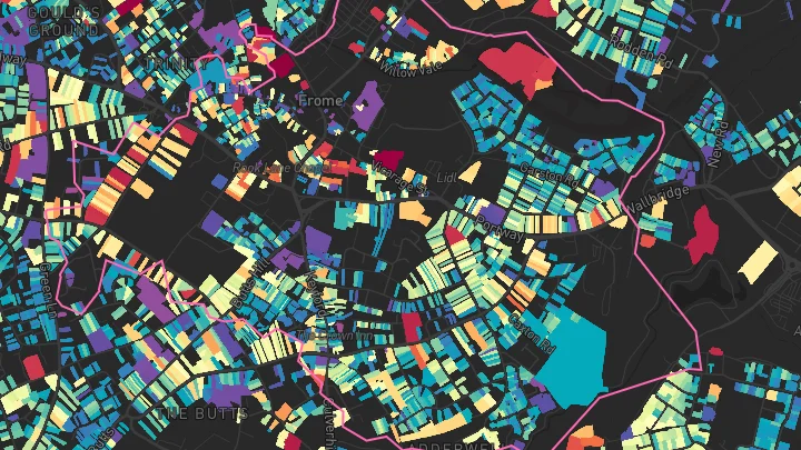 House price heatmap showing property values across Frome