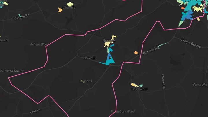 House price heatmap showing property values across Frome