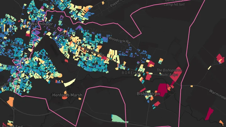 House price heatmap showing property values across Warminster