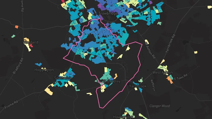 House price heatmap showing property values across Trowbridge