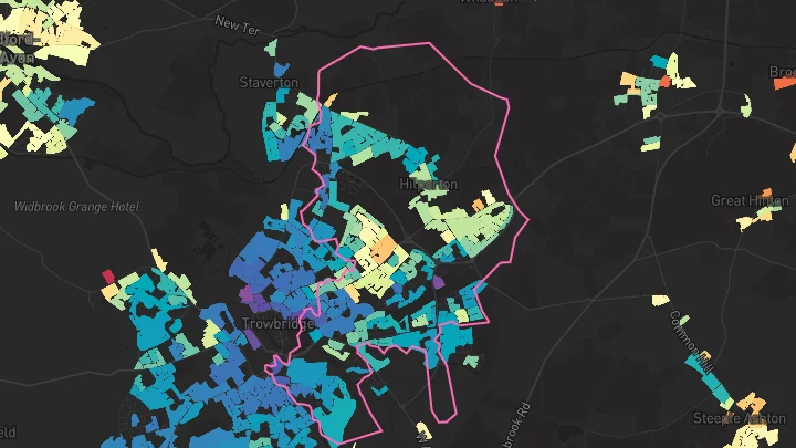 House price heatmap showing property values across Hilperton