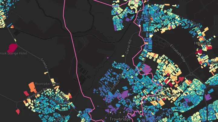 House price heatmap showing property values across Trowbridge