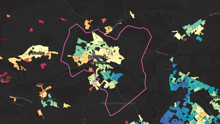 House price heatmap showing property values across Bradford-On-Avon
