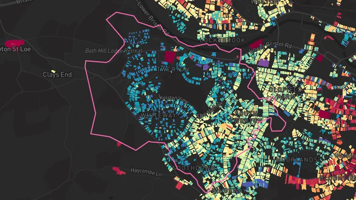 House price heatmap showing property values across Bath