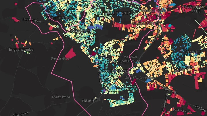 House price heatmap showing property values across Bath