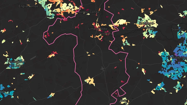 House price heatmap showing property values across Limpley Stoke