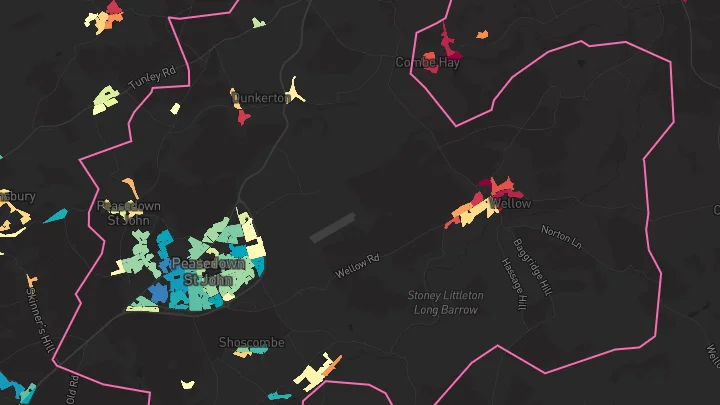 House price heatmap showing property values across Peasedown St John
