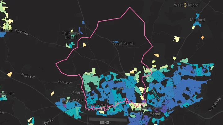 House price heatmap showing property values across Yeovil