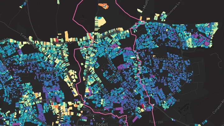 House price heatmap showing property values across Yeovil