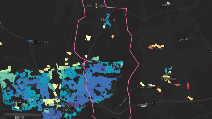 House price heatmap showing property values across Yeovil