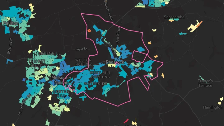 House price heatmap showing property values across Radstock
