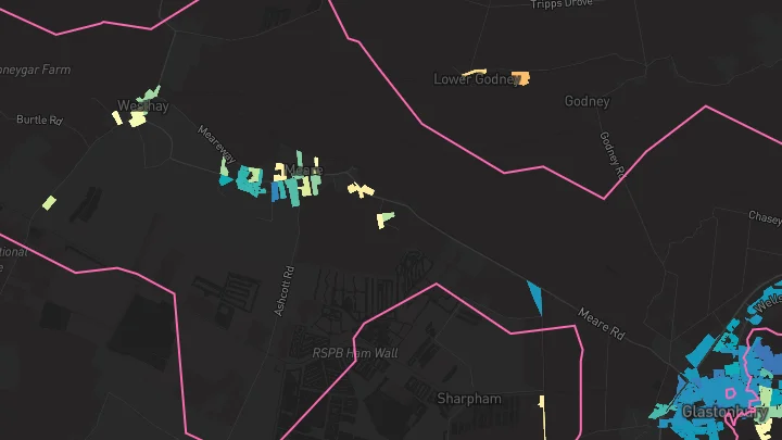 House price heatmap showing property values across Glastonbury