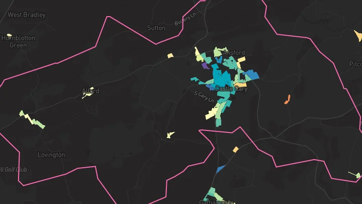 House price heatmap showing property values across Castle Cary