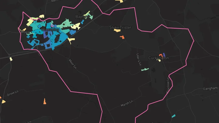 House price heatmap showing property values across Wincanton