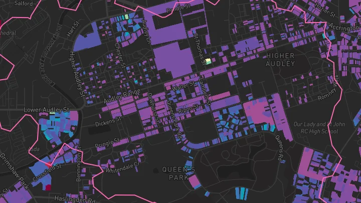 House price heatmap showing property values across Blackburn