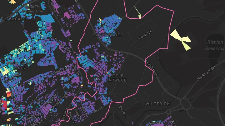 House price heatmap showing property values across Blackburn