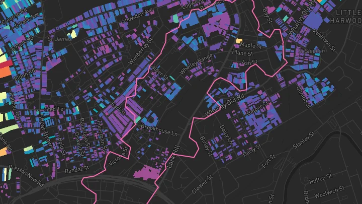 House price heatmap showing property values across Blackburn