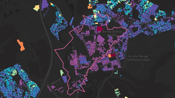 House price heatmap showing property values across Burnley