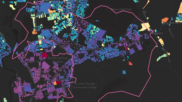 House price heatmap showing property values across Burnley