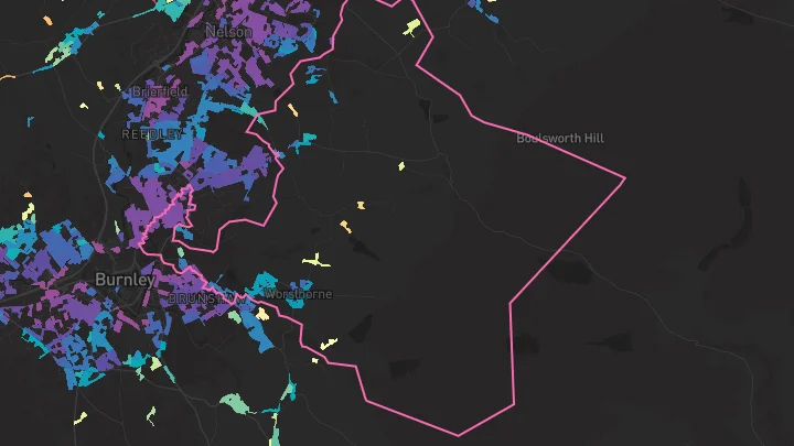 House price heatmap showing property values across Burnley