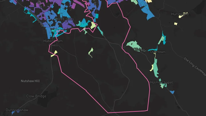 House price heatmap showing property values across Burnley