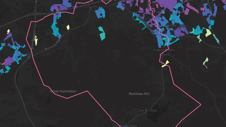 House price heatmap showing property values across Burnley
