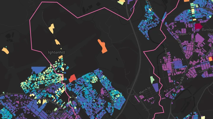 House price heatmap showing property values across Burnley