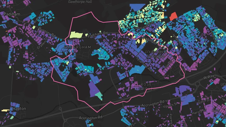 House price heatmap showing property values across Burnley