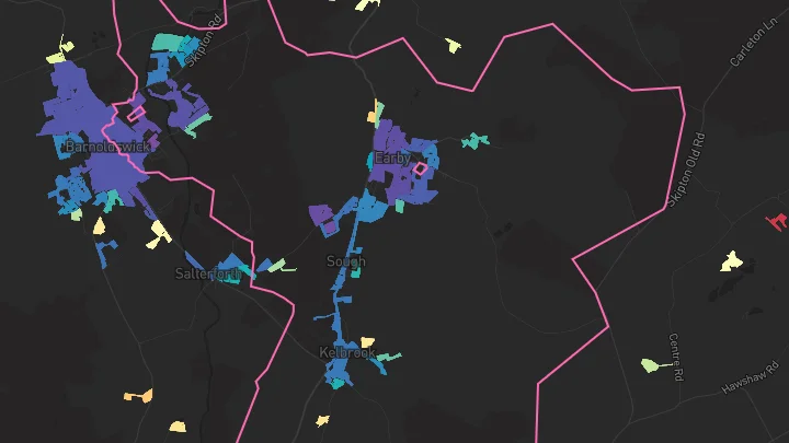 House price heatmap showing property values across Earby