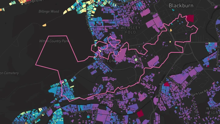 House price heatmap showing property values across Blackburn