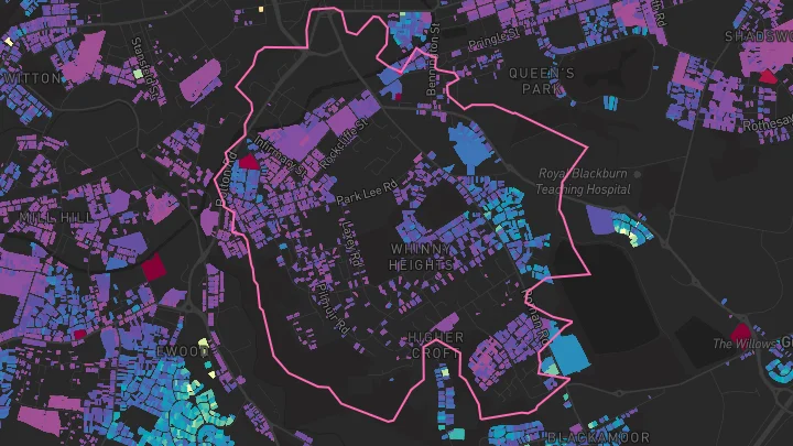 House price heatmap showing property values across Blackburn
