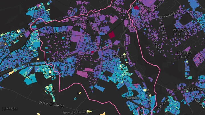 House price heatmap showing property values across Blackburn
